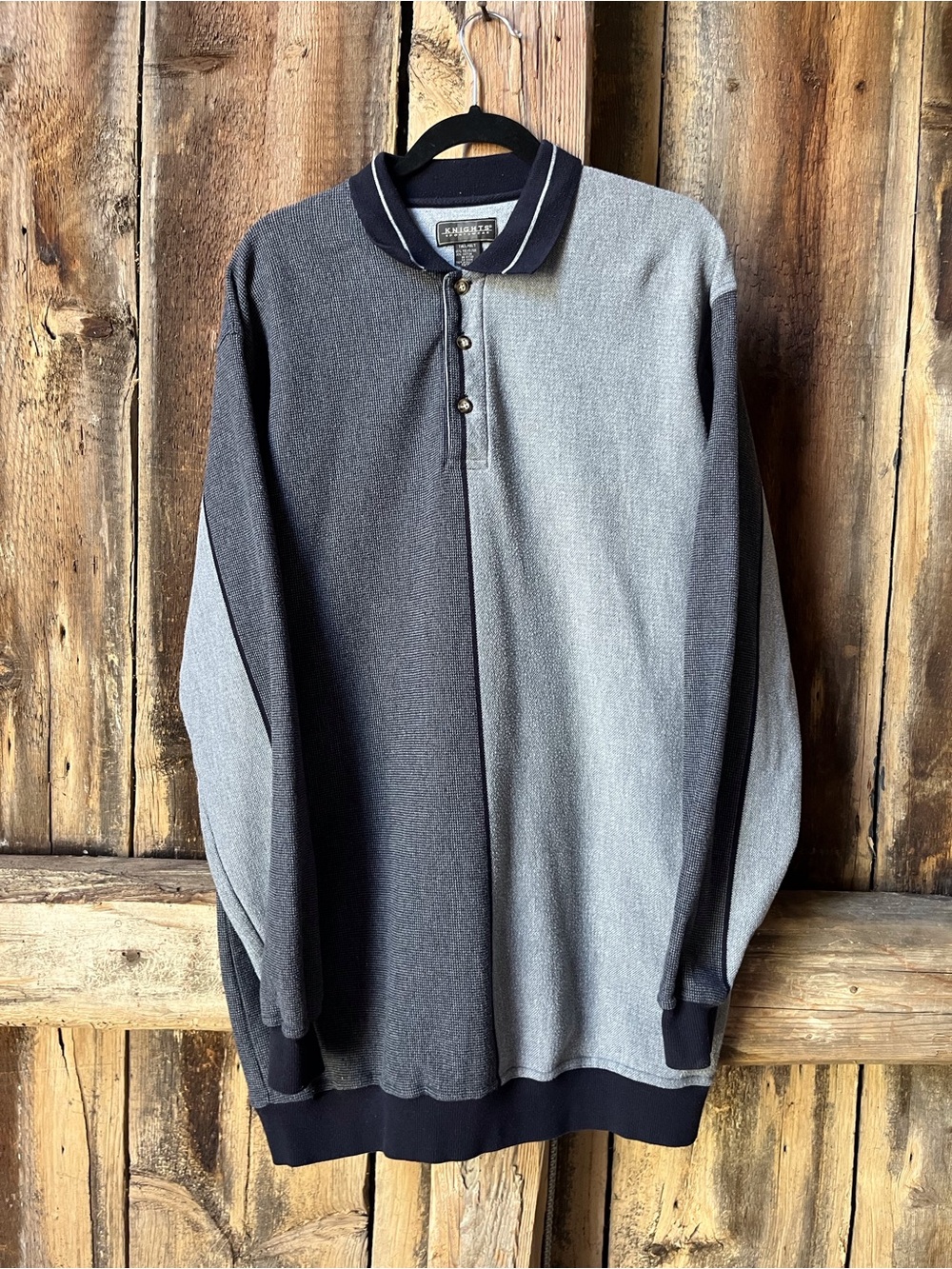 Two-Tone Gray Split Front Crewneck Pullover